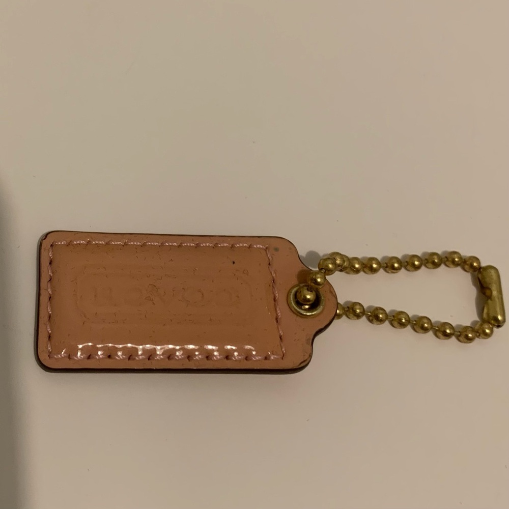 COACH TAN PINK LEATHER KEY FOB BAG CHARM KEYCHAIN HANGTAG 2” x1” medium VINTAGE - Picture 5 of 10